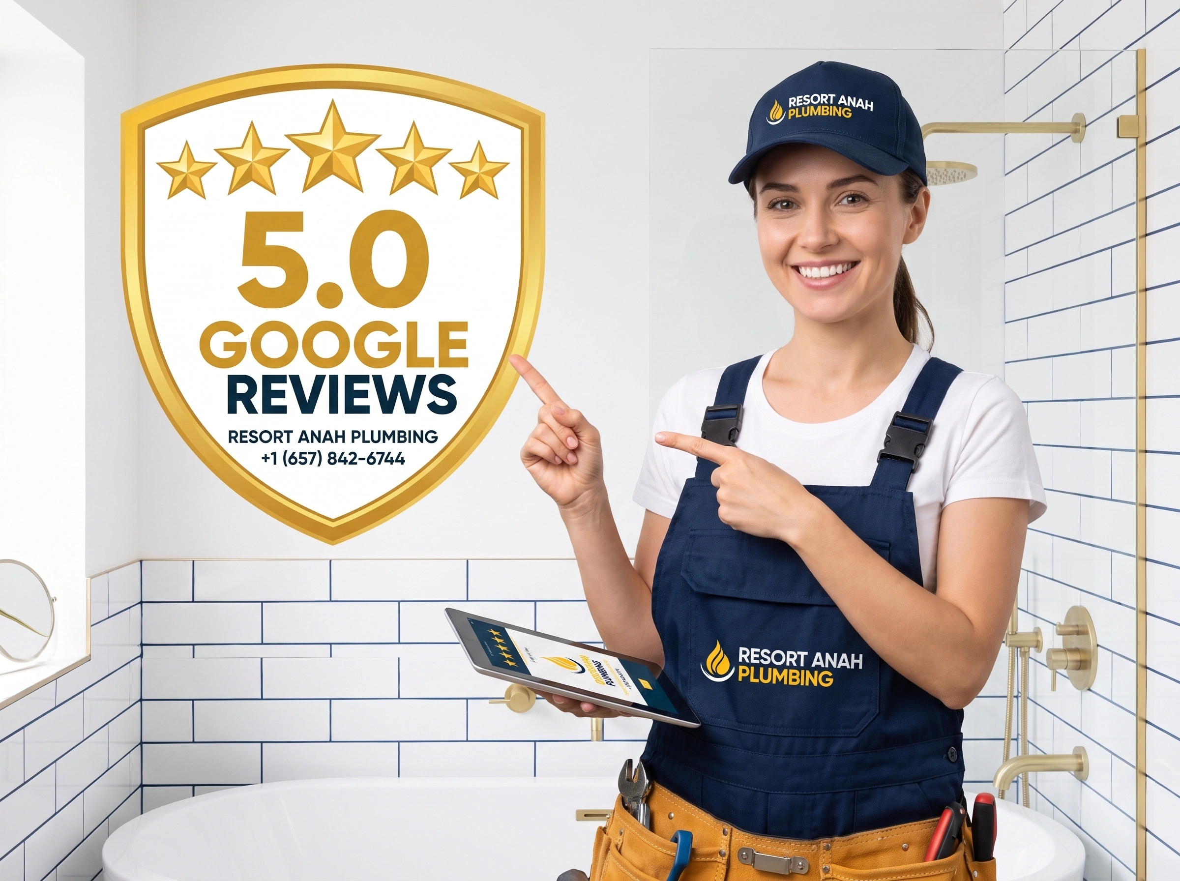 5-star Google reviewed emergency plumber completing water heater install in Anaheim CA — Resort Anah Plumbing