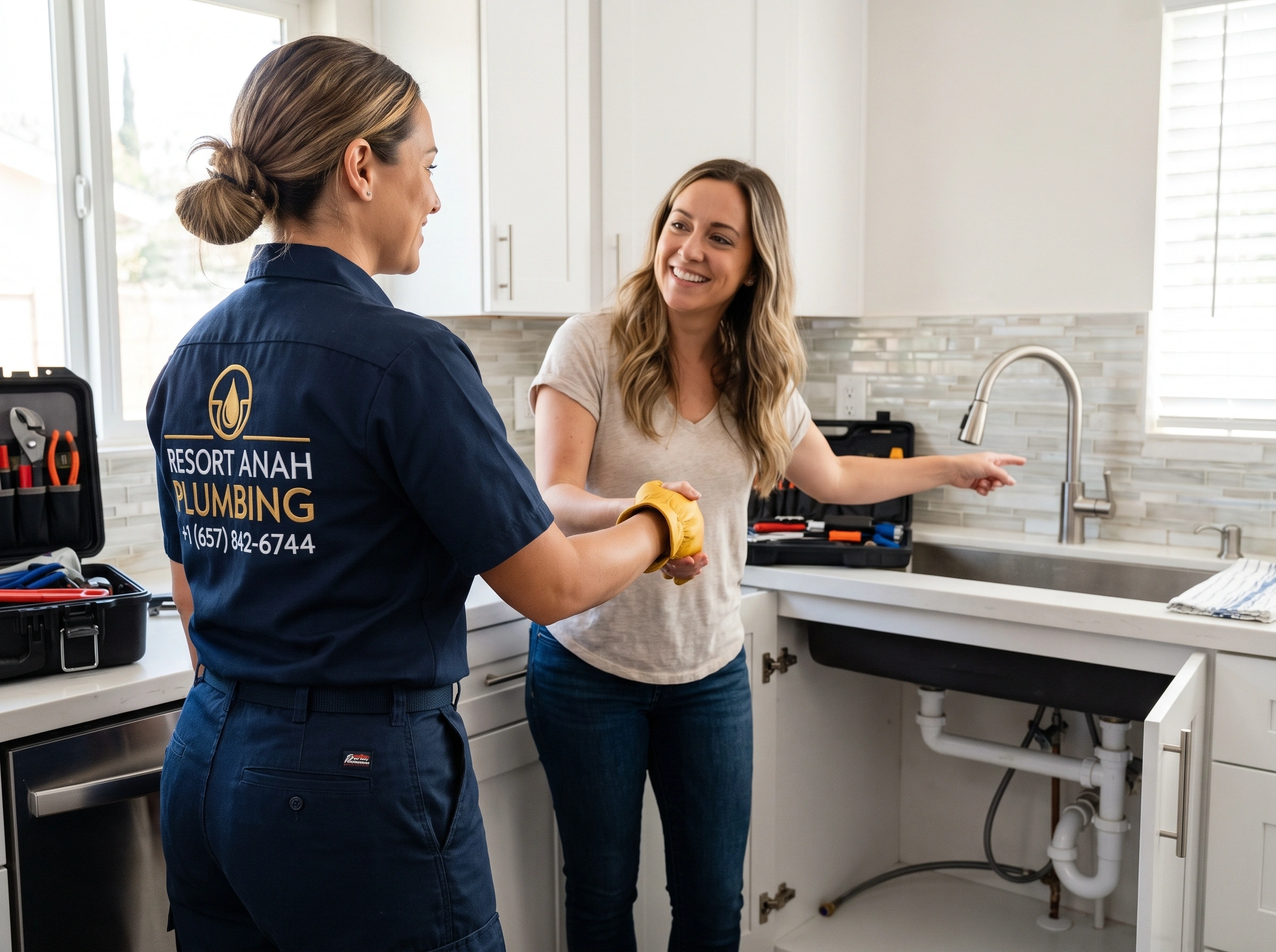 Happy Anaheim homeowner after successful slab leak repair — Resort Anah Plumbing