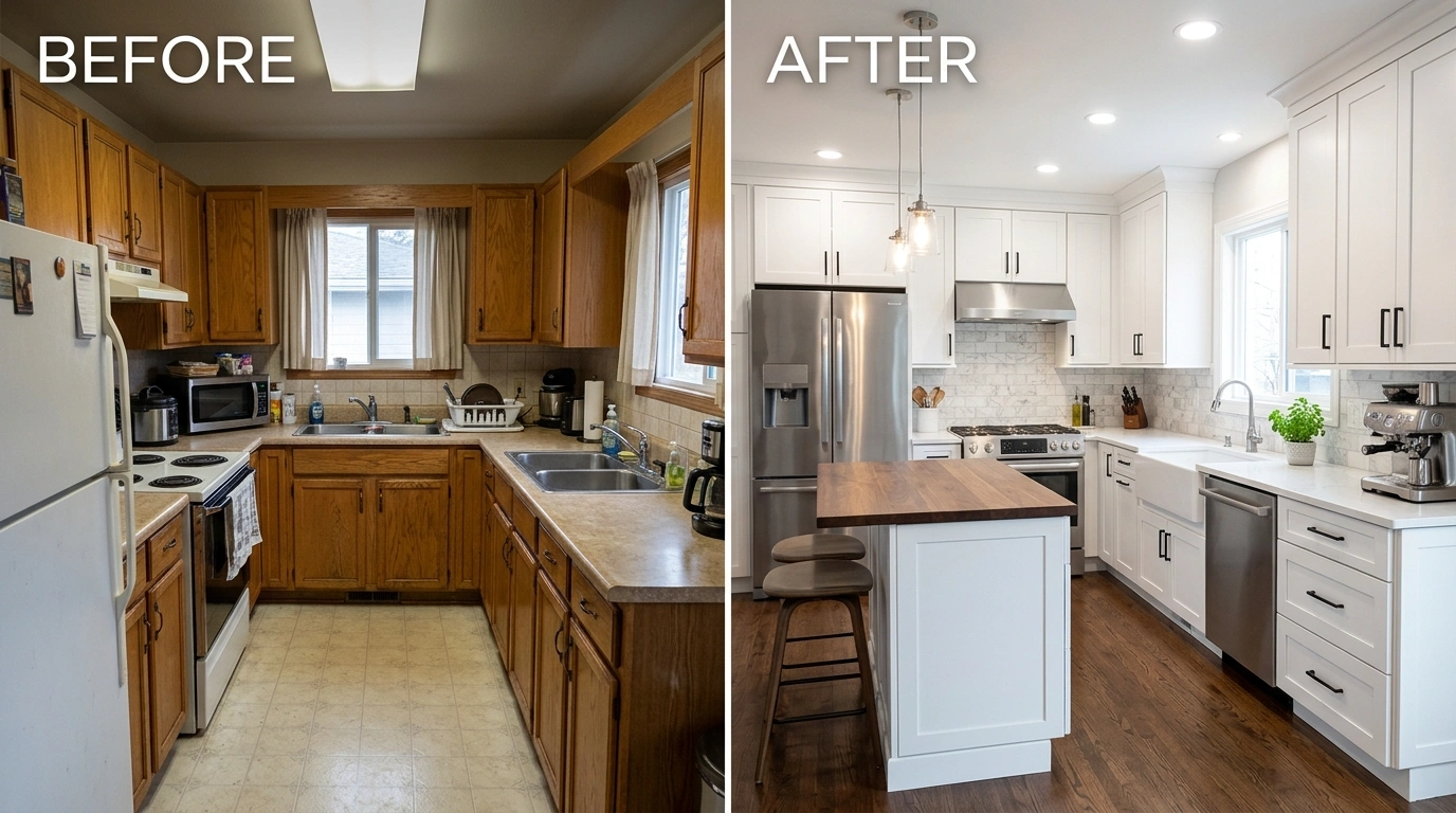 Kitchen Remodeling Before and After - Plumbing Renovation in Anaheim CA by Resort Anah Plumbing showing galvanized pipe replacement, drain upgrade, and modern fixture installation
