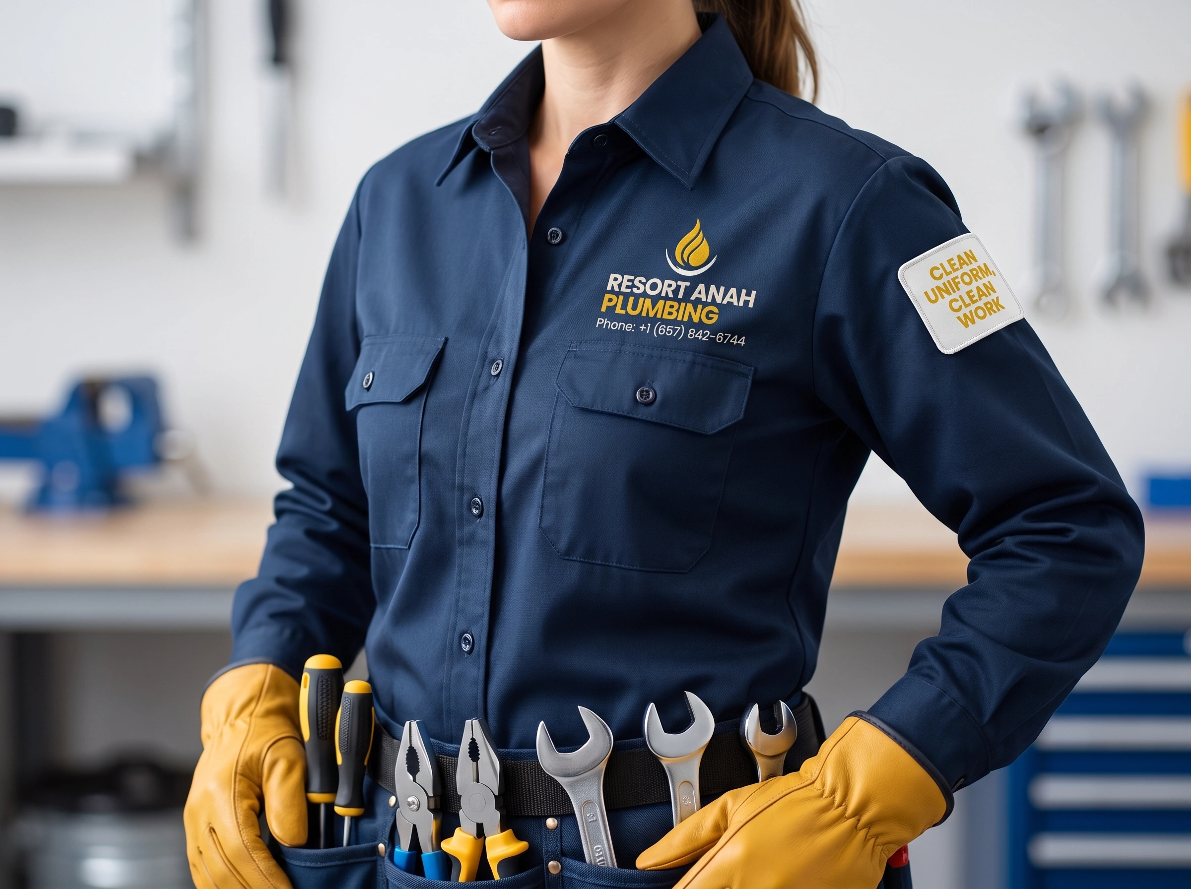 Professional uniformed plumbers performing preventive maintenance inspection in Anaheim CA — Resort Anah Plumbing