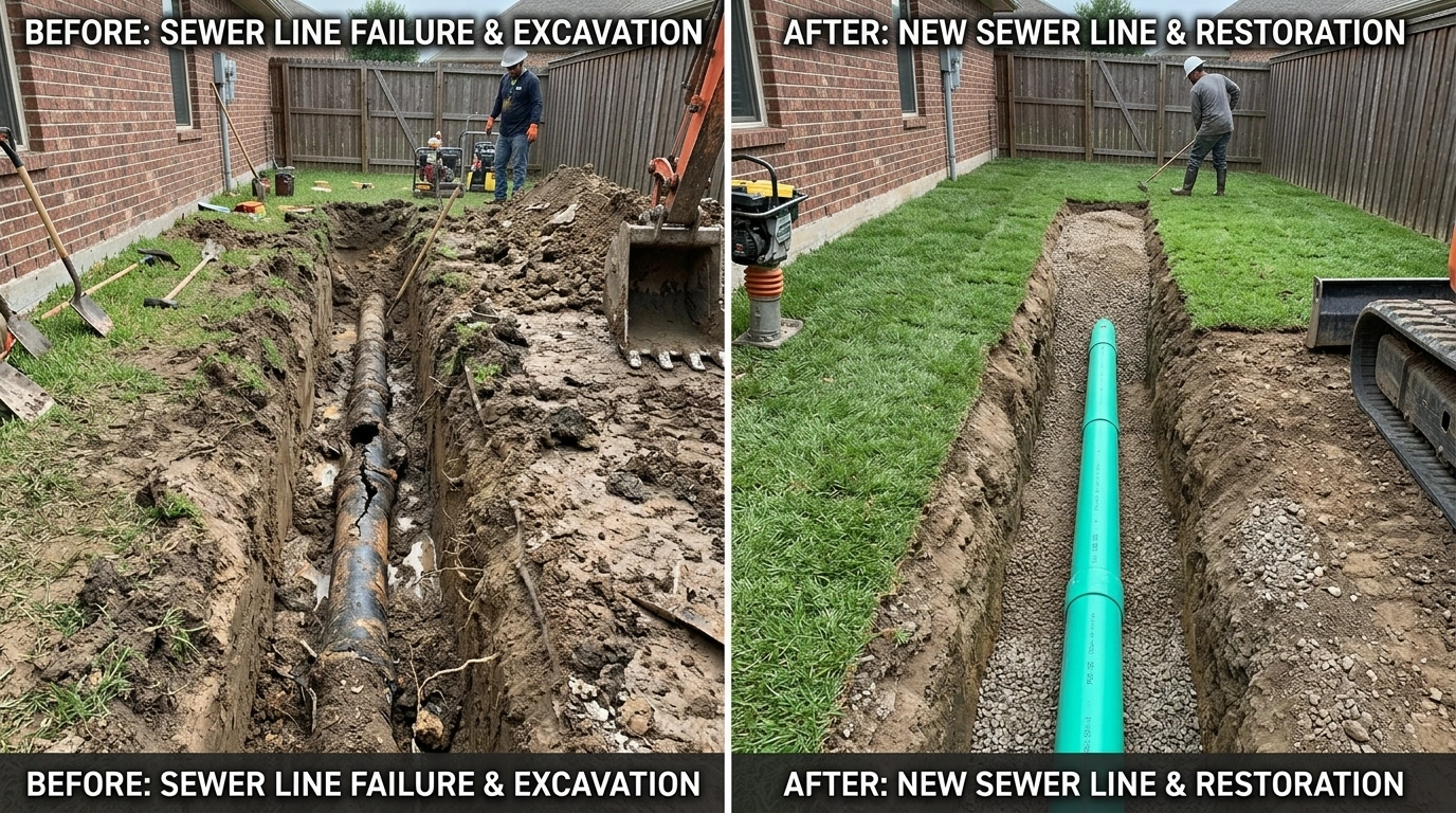 Before and after sewer line repair and replacement in Anaheim CA — Resort Anah Plumbing