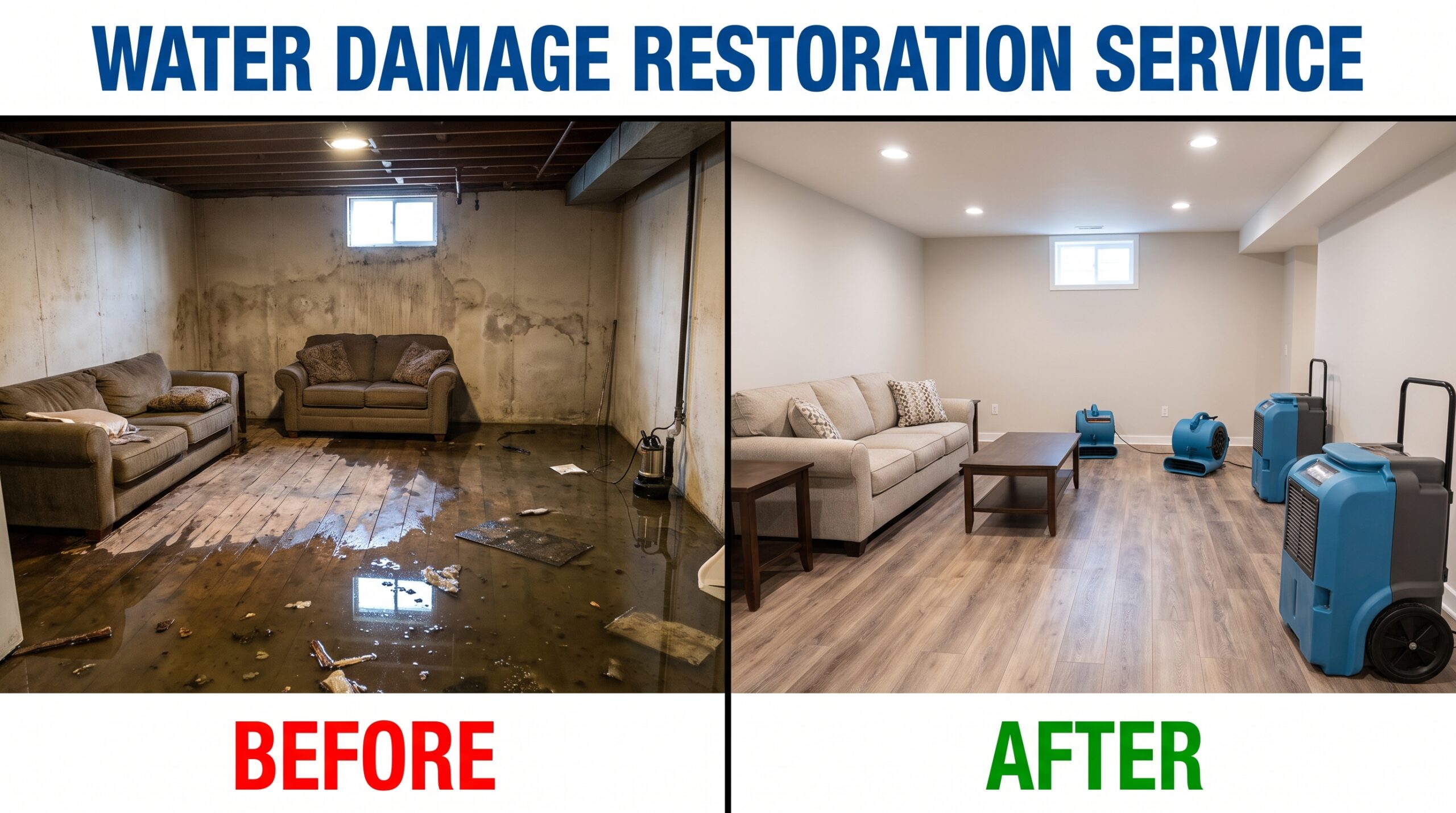 Water Damage Restoration Before and After Results in Anaheim CA by Resort Anah Plumbing