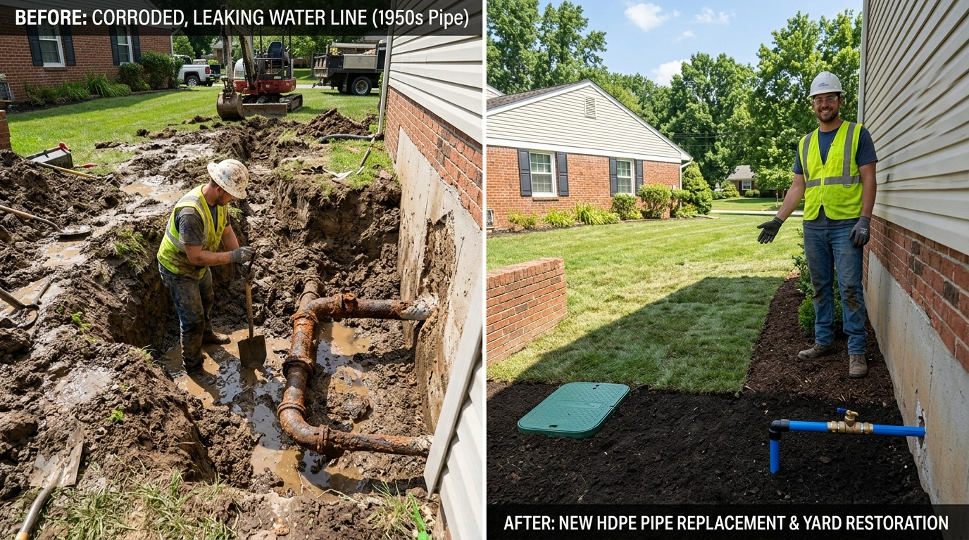 Water Line Repair and Replacement Before and After in Anaheim CA by Resort Anah Plumbing